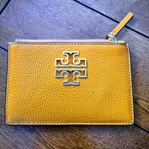 Tory Burch Bags Women's Pebbled Leather Britten Zip Card Case Wallet Orange